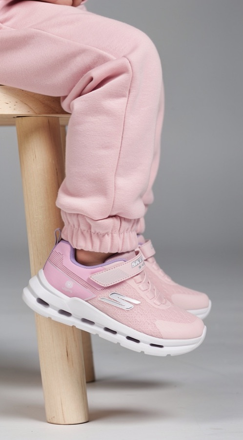 AI preview: the same child in pink Skechers light-up trainers